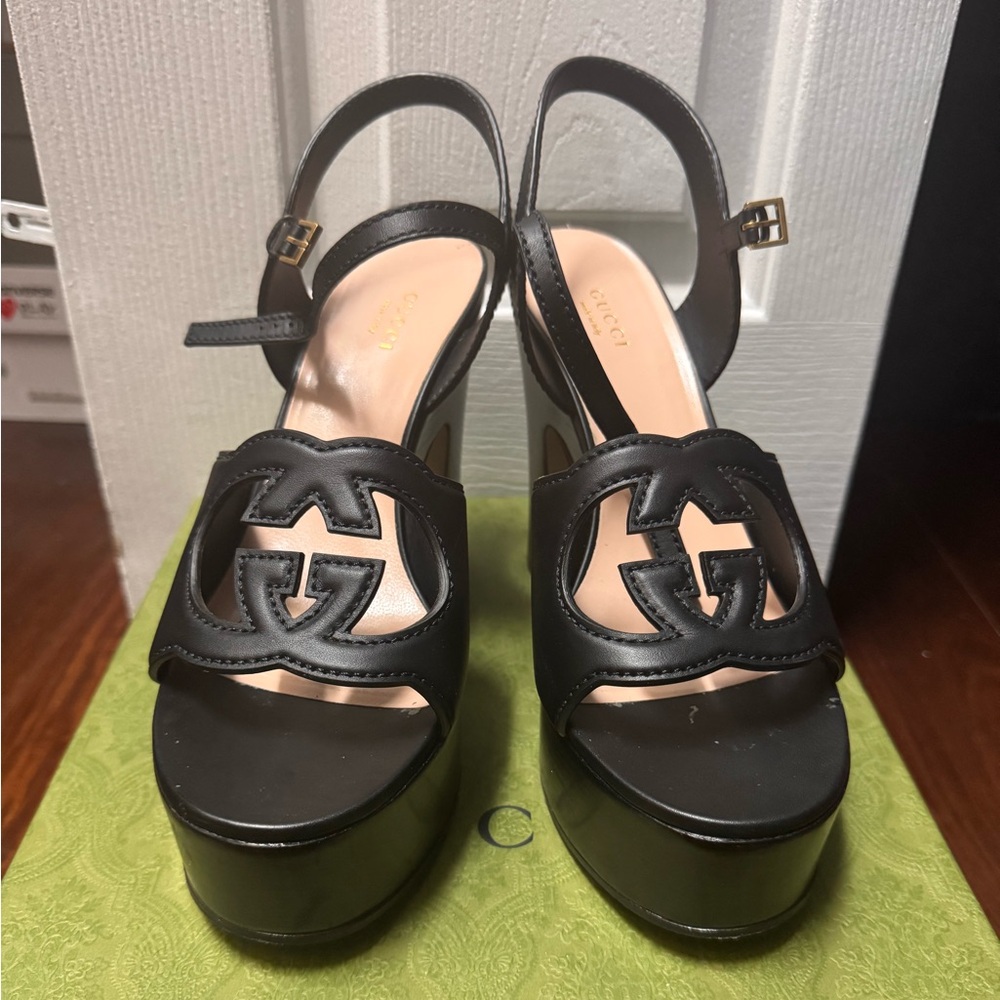 Authentic Gucci Interlocking G Cutout Platform Sandal (Women)